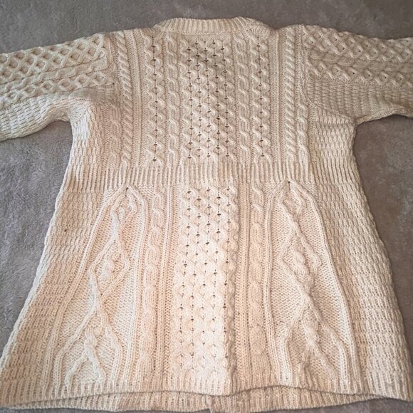 Kilronan Knitwear 100% Irish Merino Wool Button Sweater 3/4 Sleeves Cream Size M - Picture 9 of 16